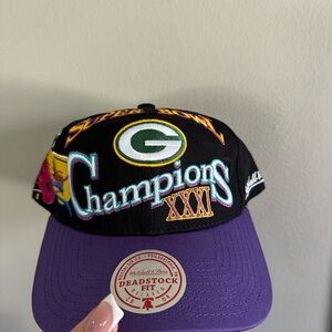 Mitchell & Ness Green Bay Packers Black and Purple Super Bowl Champions Hat